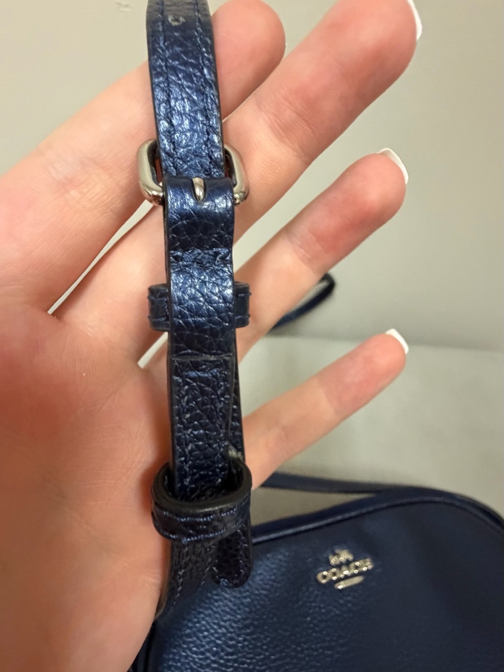 Coach Navy Pebbled Leather Crossbody with Gold Emblem - Picture 3 of 7